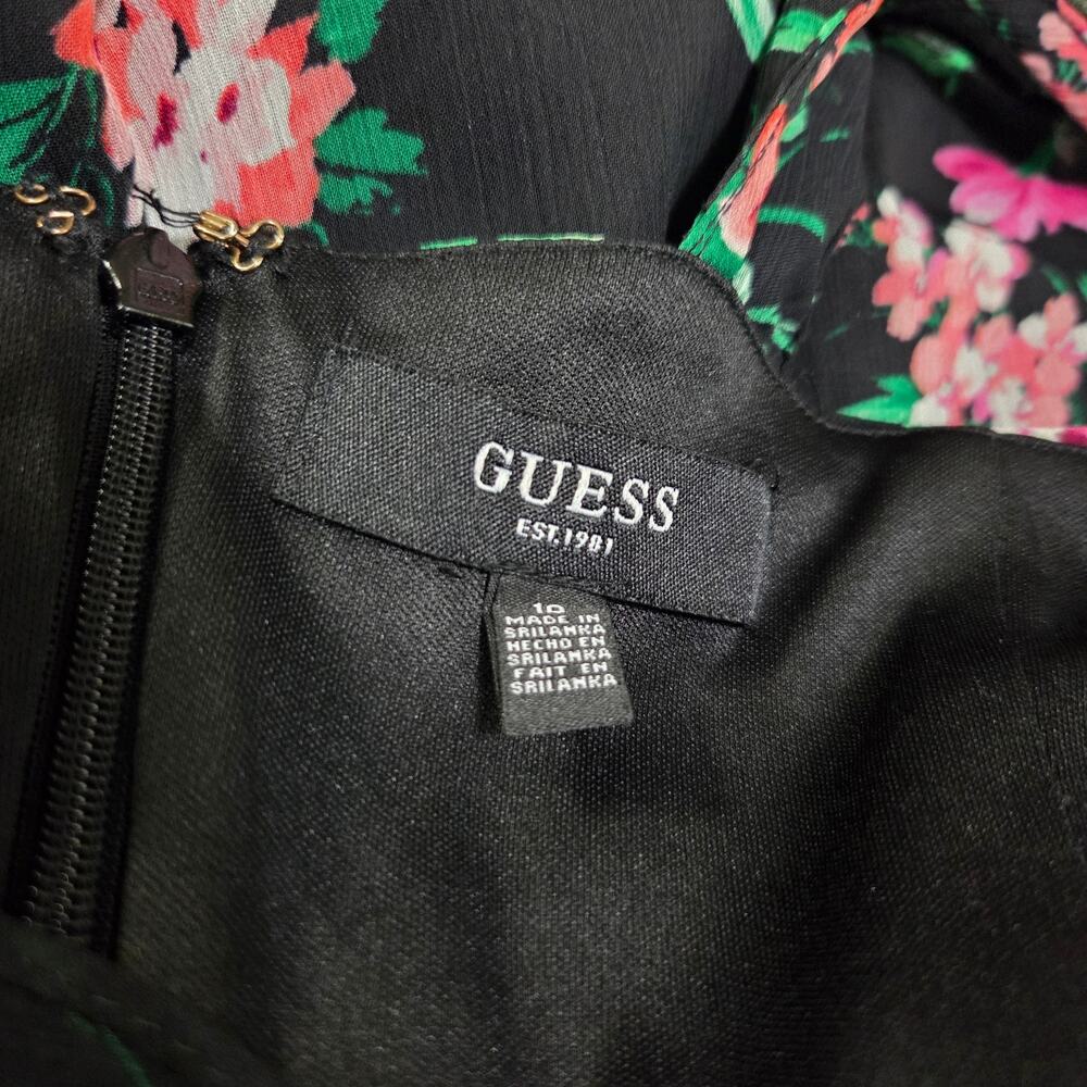 GUESS Ruffled High-Low Sleeveless Maxi Dress Black Pink Floral Size 10 - Picture 13 of 14
